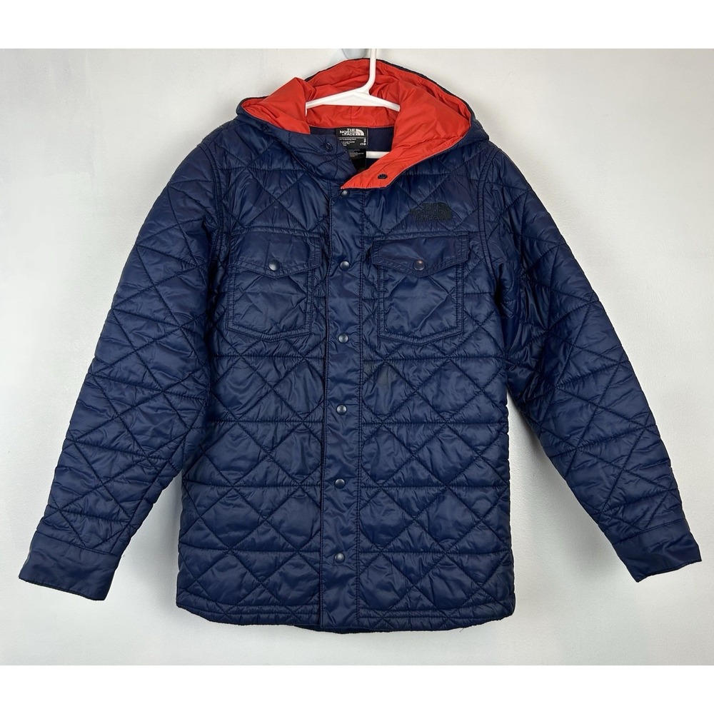 The North Face Hooded Puffer Jacket Boys Youth Small 7 8 Coat Navy Red School